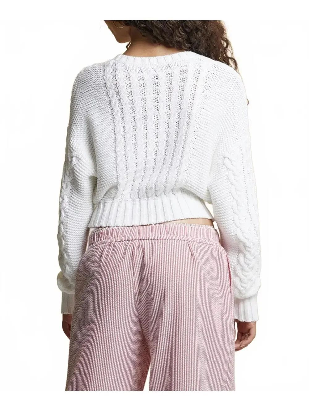 PacSun Cotton Beverly and Beck Heart Cable Knit Crew Neck Sweater White NWT XXL